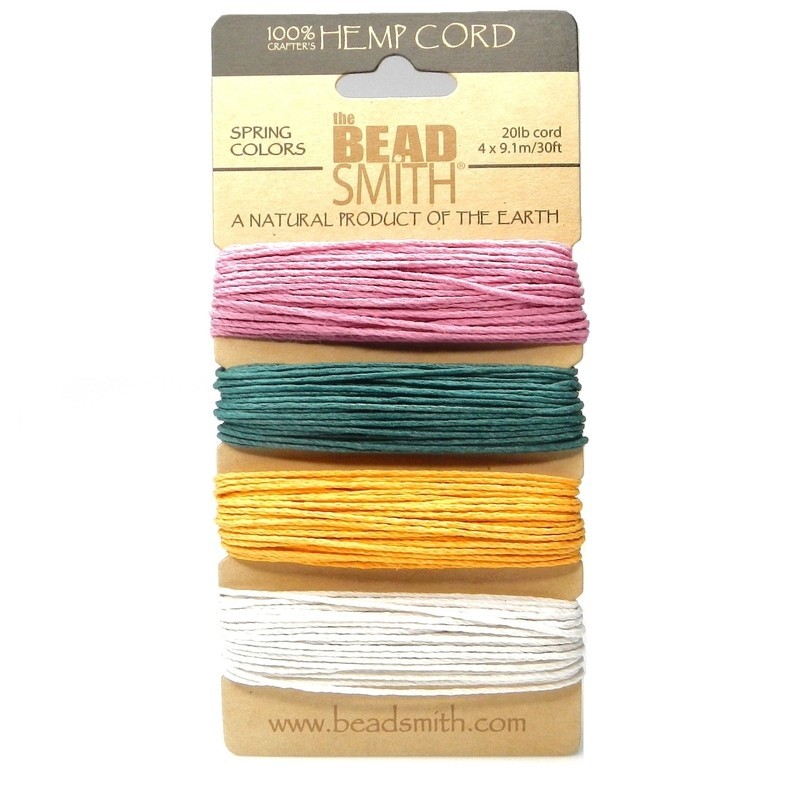 CORD, HEMP, 1.0MM, SPRING COLORS. SOLD PER CARD OF 4 COLORS.