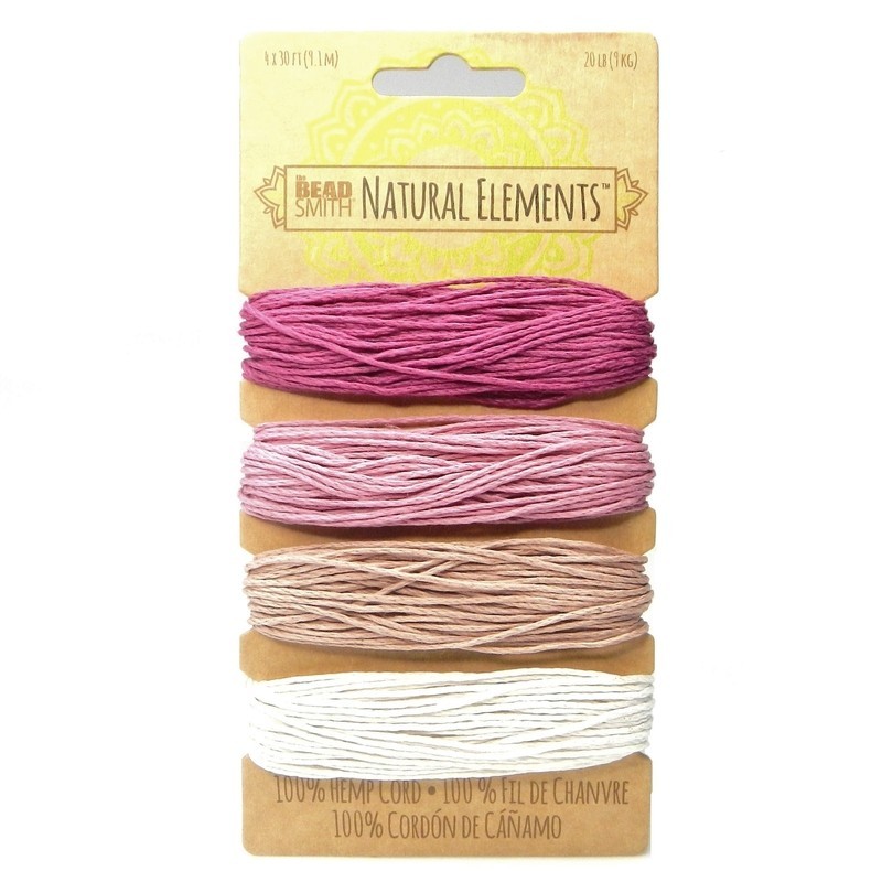 CORD, HEMP, 1.0MM, RUBY SHADES. SOLD PER CARD OF 4 COLORS.