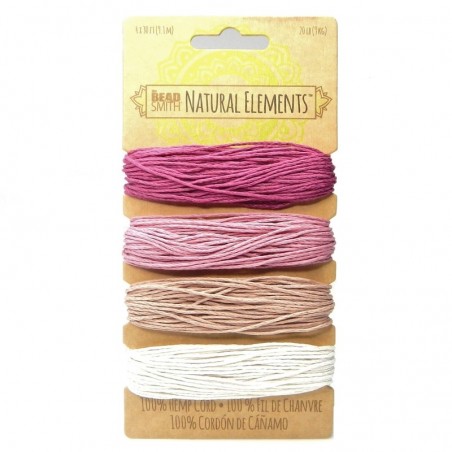 CORD, HEMP, 1.0MM, RUBY SHADES. SOLD PER CARD OF 4 COLORS.