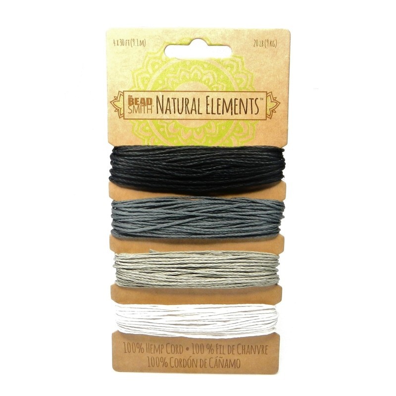 CORD, HEMP, 1.0MM, ONYX SHADES. SOLD PER CARD OF 4 COLORS.