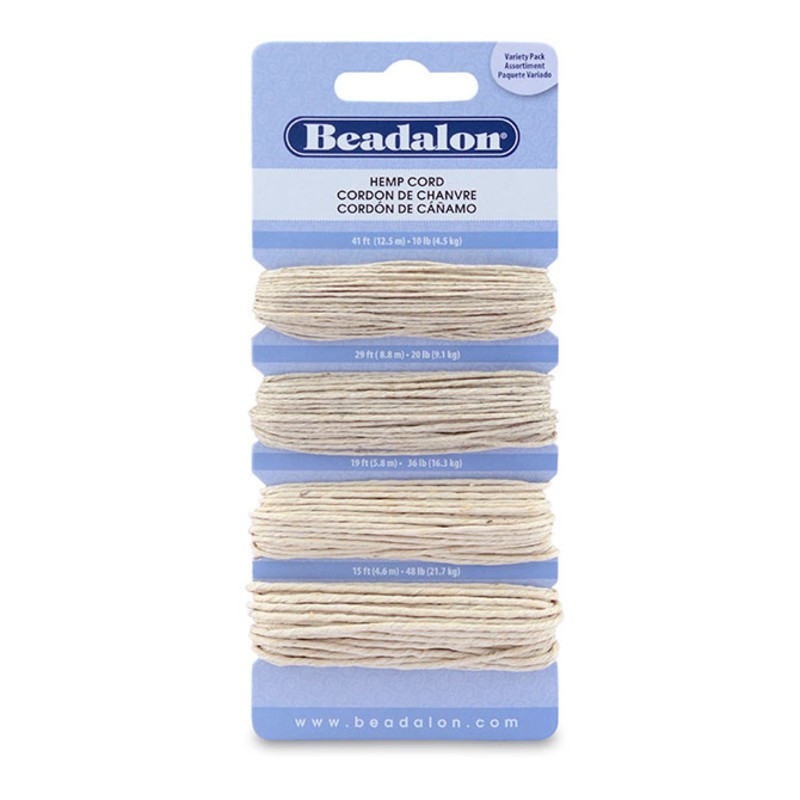 CORD, HEMP, 4 ASSORTED SIZE (10LB, 20LB, 36LB, 48LB), NATURAL. SOLD PER CARD OF 4 SIZES.