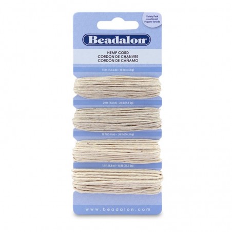 CORD, HEMP, 4 ASSORTED SIZE (10LB, 20LB, 36LB, 48LB), NATURAL. SOLD PER CARD OF 4 SIZES.