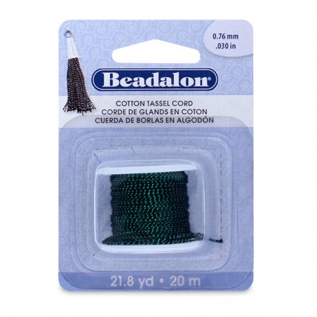 CORD, COTTON, 0.030" (0.76MM), METTALIC GREEN ON BLACK. SOLD PER SPOOL OF 20M.
