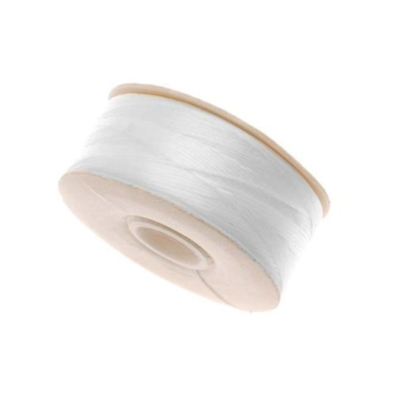 BEADING THREAD, NYMO, SIZE D, 0.30MM, WHITE. SOLD PER BOBBIN OF 64YD.