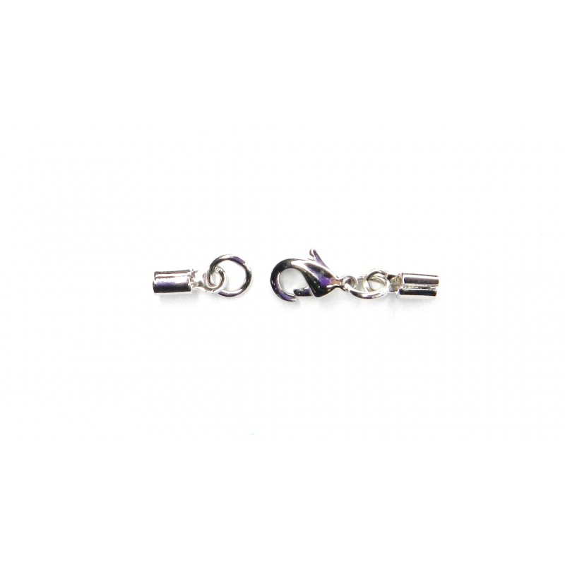 CLASP SET, LOBSTER CLAW WITH 2MM CORD CRIMP ENDS, RHODIUM PLATED BRASS. NICKEL FREE. SOLD PER PACK OF 10.