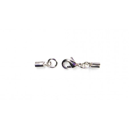 CLASP SET, LOBSTER CLAW WITH 2MM CORD CRIMP ENDS, RHODIUM PLATED BRASS. NICKEL FREE. SOLD PER PACK OF 10.