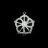 CONNECTOR, PLUM FLOWER, 28MM, CUBIC ZIRCONIA (CZ), PLATINUM PLATED BRASS, NICKEL FREE. SOLD INDIVIDUALLY.