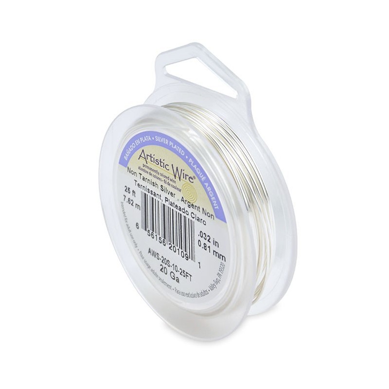 ARTISTIC WIRE, 20 GAUGE (0.81MM), TARNISH RESISTANT, SILVER. SOLD PER PACK OF 25FT.