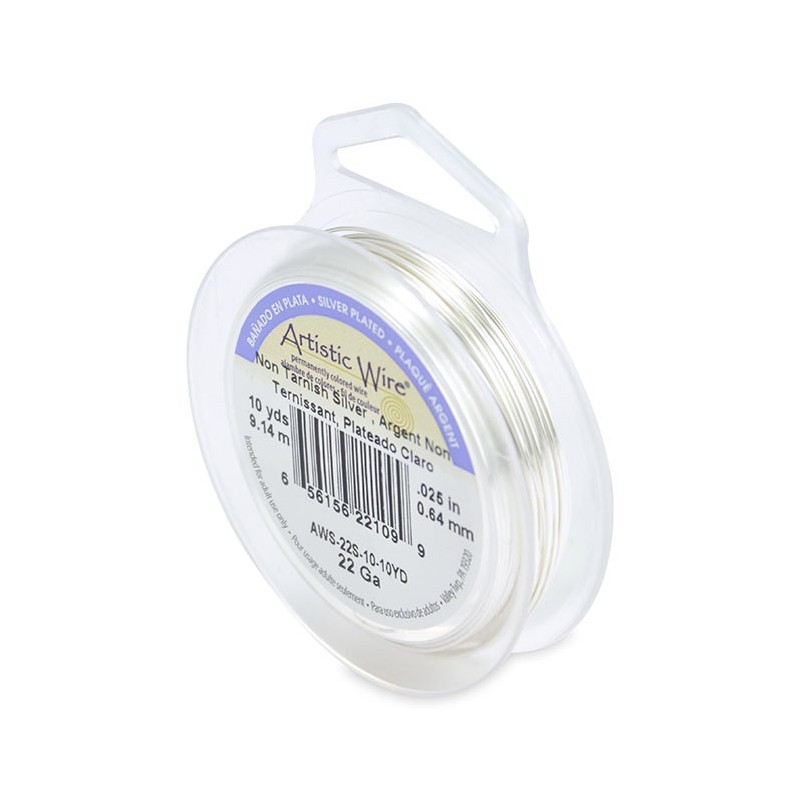 ARTISTIC WIRE, 22 GAUGE (0.64MM), TARNISH RESISTANT, SILVER. SOLD PER PACK OF 10YD.