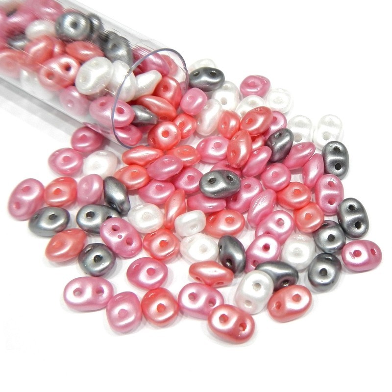 SUPERDUO, 2.5X5MM, PRETTY IN PINK. SOLD PER TUBE OF 10GM.