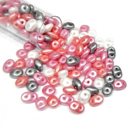 SUPERDUO, 2.5X5MM, PRETTY IN PINK. SOLD PER TUBE OF 10GM.