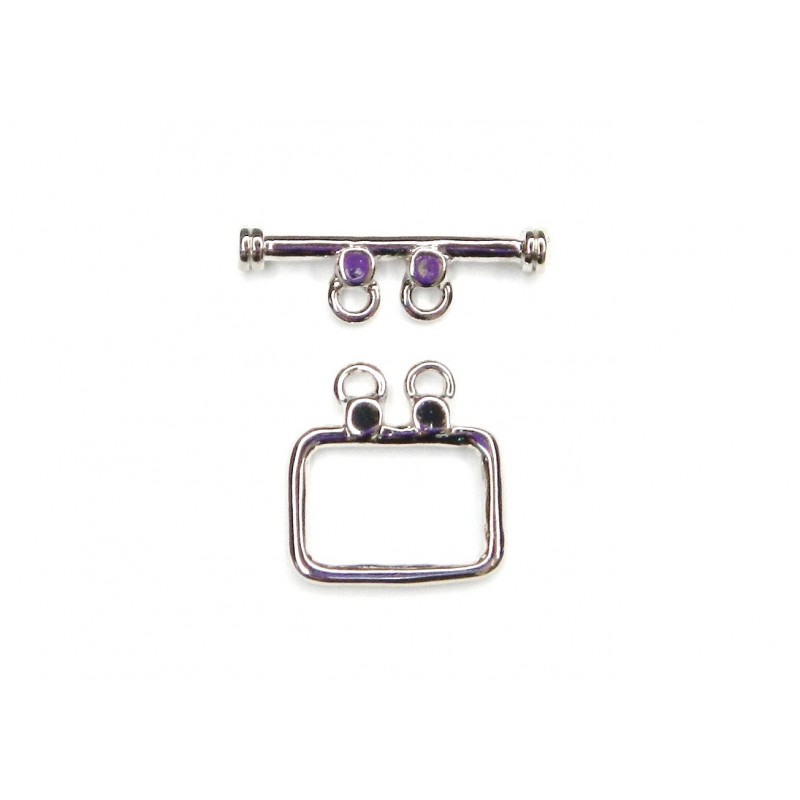 CLASP, TOGGLE, SQUARE, 2-STRAND, 19X20MM, RHODIUM PLATED BRASS, NICKEL FREE. SOLD PER PACK OF 5.