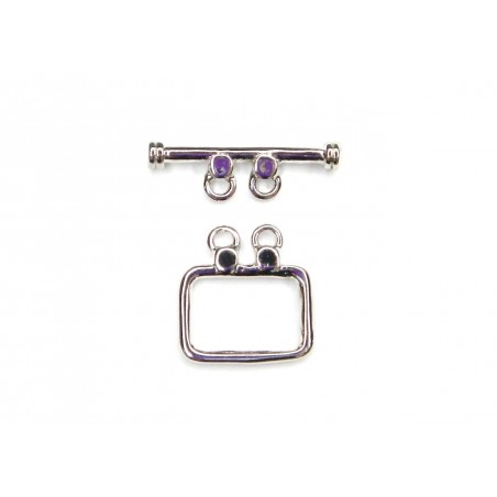 CLASP, TOGGLE, SQUARE, 2-STRAND, 19X20MM, RHODIUM PLATED BRASS, NICKEL FREE. SOLD PER PACK OF 5.