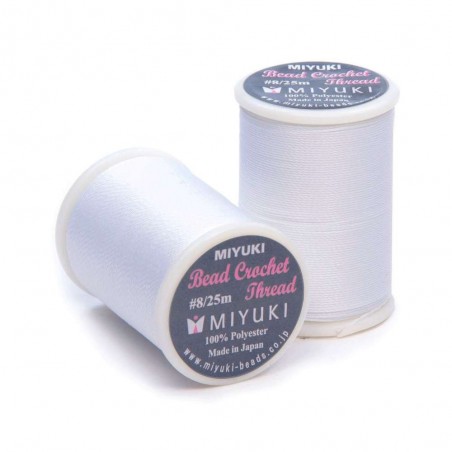 MIYUKI, CROCHET THREAD, SIZE 8 (0.45MM), WHITE. SOLD PER SPOOL OF 25M.