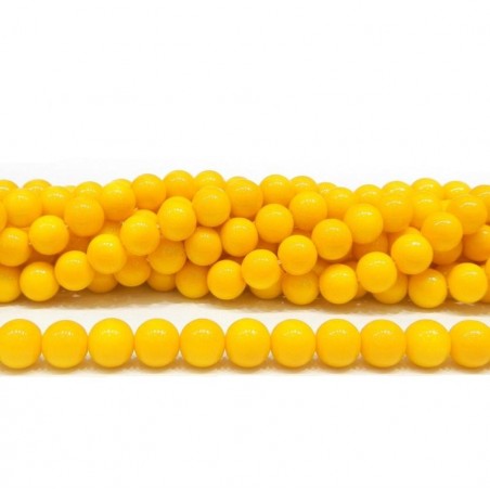 BEAD, GLASS PEARL, 8MM, ROUND, YELLOW, LEAD FREE. SOLD PER STRAND OF 16" (APPROX 52PC).