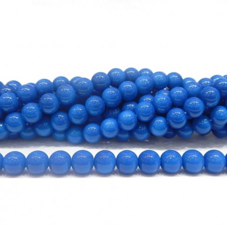 BEAD, GLASS PEARL, 8MM, ROUND, CAPRI BLUE, LEAD FREE. SOLD PER STRAND OF 16" (APPROX 52PC).
