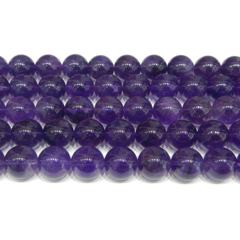 BEAD, 10MM, AMETHYST, ROUND, GRADE A. SOLD PER STRAND OF 16 INCH.