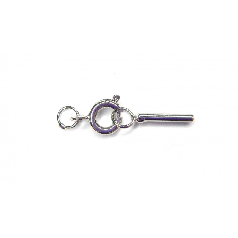CLASP SET, SPRING RING 6MM WITH 1MM CORD CRIMP ENDS, RHODIUM PLATED BRASS. SOLD PER PACK OF 10.