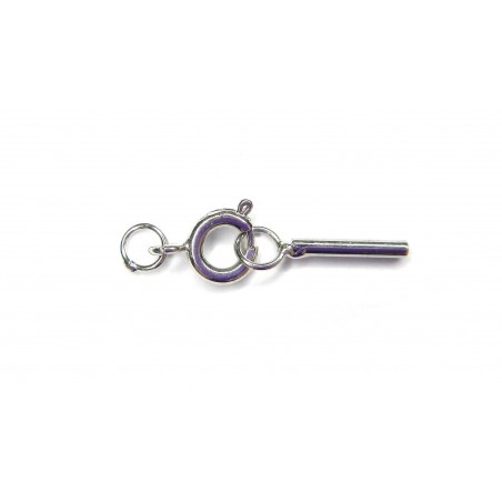 CLASP SET, SPRING RING 6MM WITH 1MM CORD CRIMP ENDS, RHODIUM PLATED BRASS. SOLD PER PACK OF 10.