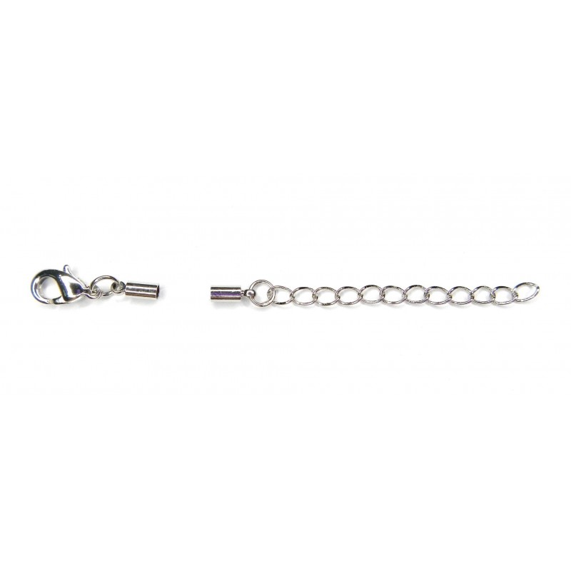 CLASP SET, LOBSTER CLAW 12MM WITH 2MM CORD CRIMP ENDS, RHODIUM PLATED BRASS, NICKEL FREE. SOLD PER PACK OF 3.
