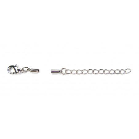 CLASP SET, LOBSTER CLAW 12MM WITH 2MM CORD CRIMP ENDS, RHODIUM PLATED BRASS, NICKEL FREE. SOLD PER PACK OF 3.
