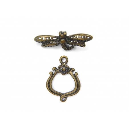 CLASP, TOGGLE, DRAGONFLY, 17X23MM, ANTIQUE PLATED BRASS, NICKEL FREE. SOLD PER PACK OF 5.