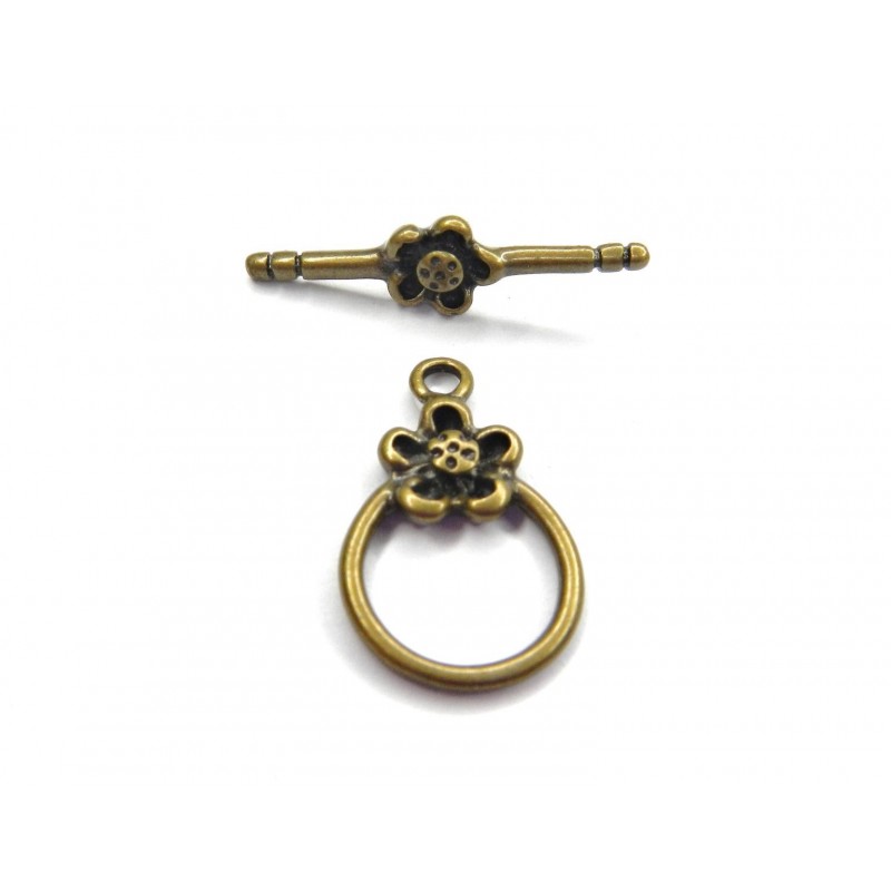 CLASP, TOGGLE, ROUND, 14MM, ANTIQUE PLATED BRASS. SOLD PER PACK OF 5.