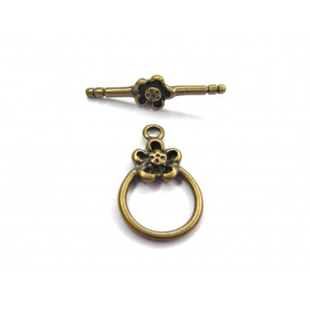 CLASP, TOGGLE, ROUND, 14MM, ANTIQUE PLATED BRASS. SOLD PER PACK OF 5.