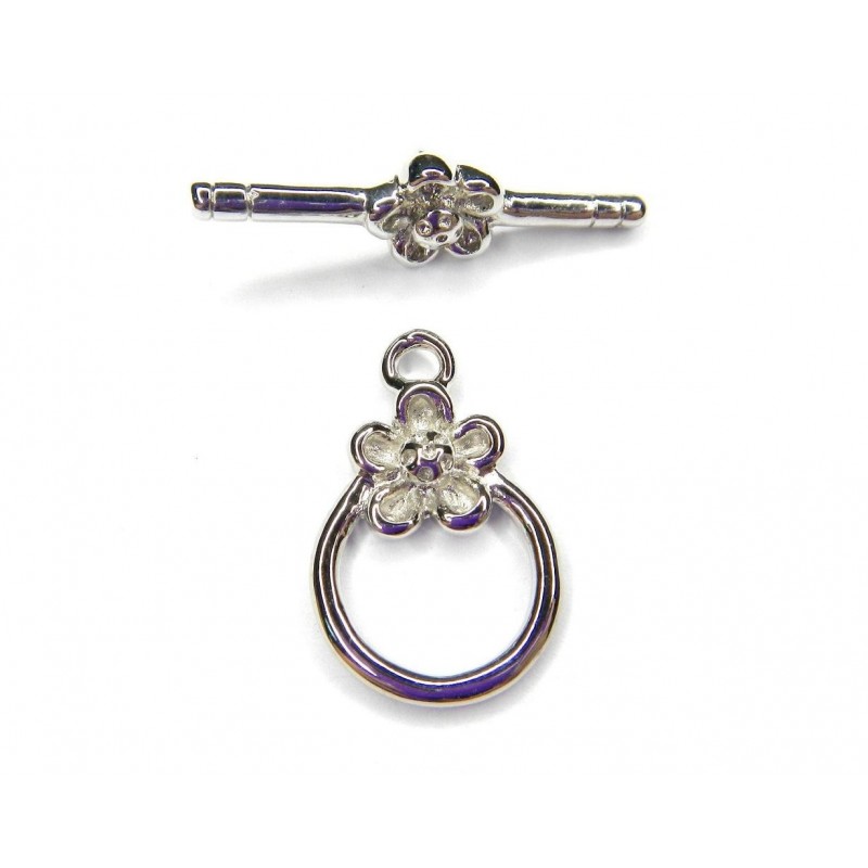 CLASP, TOGGLE, ROUND, 14MM, RHODIUM PLATED BRASS, NICKEL FREE. SOLD PER PACK OF 5.