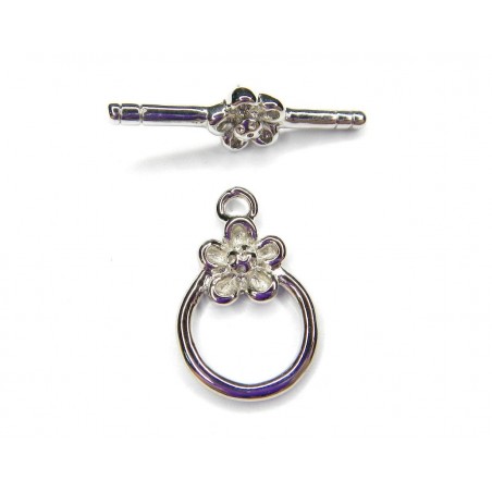 CLASP, TOGGLE, ROUND, 14MM, RHODIUM PLATED BRASS, NICKEL FREE. SOLD PER PACK OF 5.