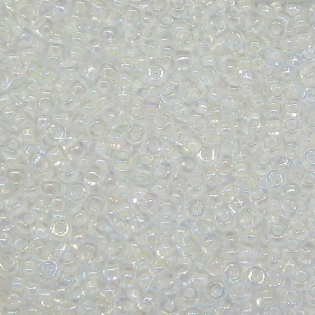 SEED BEAD, MIYUKI, 11/0 WHITE-LINED CRYSTAL AB (RR284). SOLD PER PACK OF 10GM.
