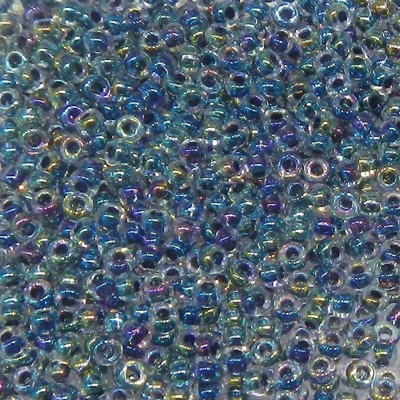 SEED BEAD, MIYUKI, 11/0 VARIEGATED BLUE-LINED CRYSTAL AB (RR283). SOLD PER PACK OF 10GM.