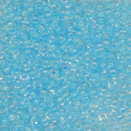 SEED BEAD, MIYUKI, 11/0 SKY BLUE-LINED CRYSTAL AB (RR278). SOLD PER PACK OF 10GM.