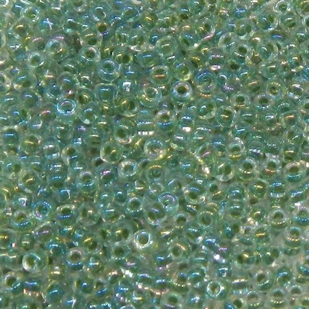 SEED BEAD, MIYUKI, 11/0 LIME-LINED CRYSTAL AB (RR277). SOLD PER PACK OF 10GM.