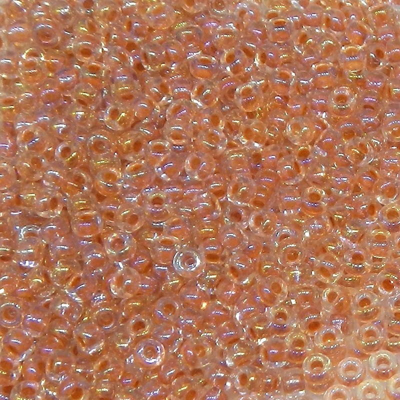 SEED BEAD, MIYUKI, 11/0 SALMON-LINED CRYSTAL AB (RR275). SOLD PER PACK OF 10GM.
