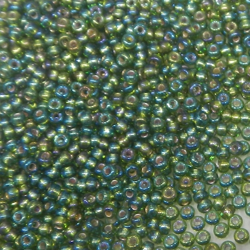 SEED BEAD, MIYUKI, 11/0 SILVERLINED OLIVE AB (RR1026). SOLD PER PACK OF 10GM.