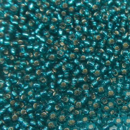 SEED BEAD, MIYUKI, 11/0 SILVERLINED TRANSPARENT DARK TEAL (RR30). SOLD PER PACK OF 10GM.