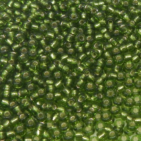 SEED BEAD, MIYUKI, 11/0 SILVERLINED OLIVE (RR26). SOLD PER PACK OF 10GM.