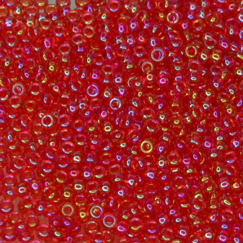 SEED BEAD, MIYUKI, 11/0 TRANSPARENT FUCHSIA AB (RR254). SOLD PER PACK OF 10GM.