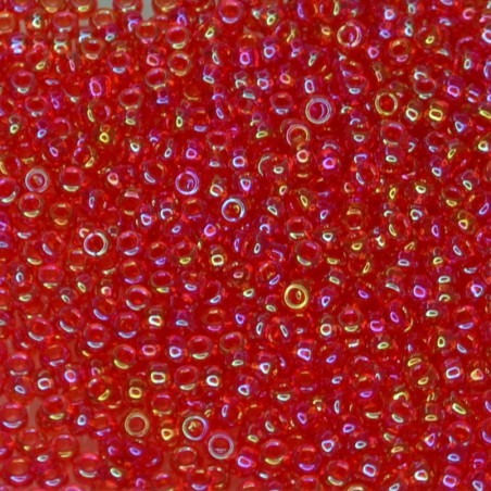 SEED BEAD, MIYUKI, 11/0 TRANSPARENT FUCHSIA AB (RR254). SOLD PER PACK OF 10GM.