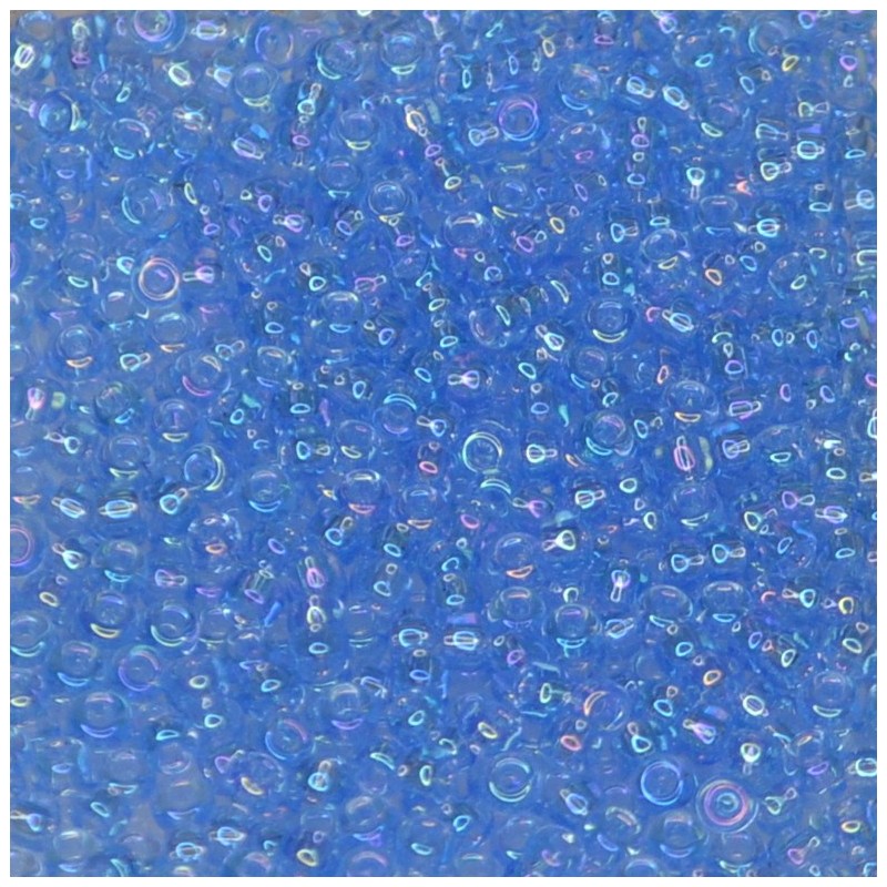 SEED BEAD, MIYUKI, 11/0 TRANSPARENT PALE SAPPHIRE AB (RR299). SOLD PER PACK OF 10GM.