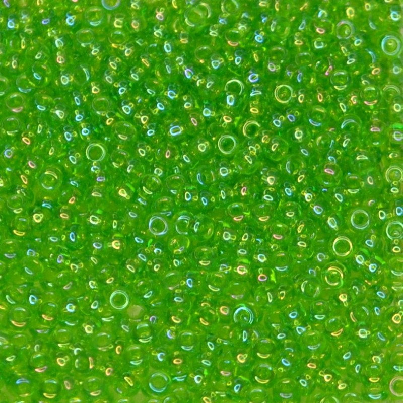SEED BEAD, MIYUKI, 11/0 TRANSPARENT APPLE GREEN AB (RR259). SOLD PER PACK OF 10GM.