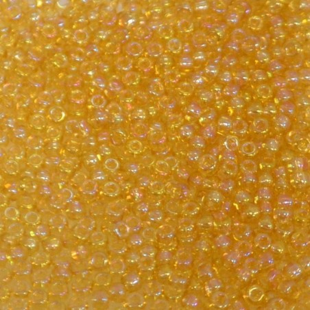 SEED BEAD, MIYUKI, 11/0 TRANSPARENT LIGHT TOPAZ AB (RR251). SOLD PER PACK OF 10GM.