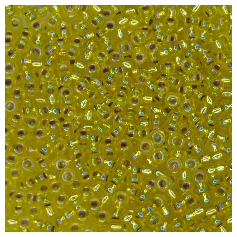 SEED BEAD, MIYUKI, 11/0 SILVERLINED YELLOW AB (RR1006). SOLD PER PACK OF 10GM.
