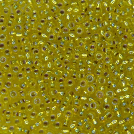 SEED BEAD, MIYUKI, 11/0 SILVERLINED YELLOW AB (RR1006). SOLD PER PACK OF 10GM.