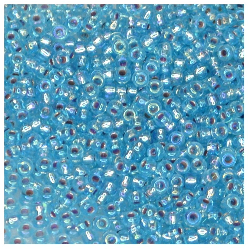 SEED BEAD, MIYUKI, 11/0 SILVERLINED AQUA AB (RR1018). SOLD PER PACK OF 10GM.