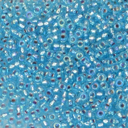 SEED BEAD, MIYUKI, 11/0 SILVERLINED AQUA AB (RR1018). SOLD PER PACK OF 10GM.
