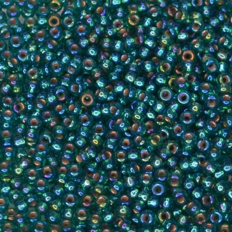 SEED BEAD, MIYUKI, 11/0 SILVERLINED EMERALD AB (RR1017). SOLD PER PACK OF 10GM.