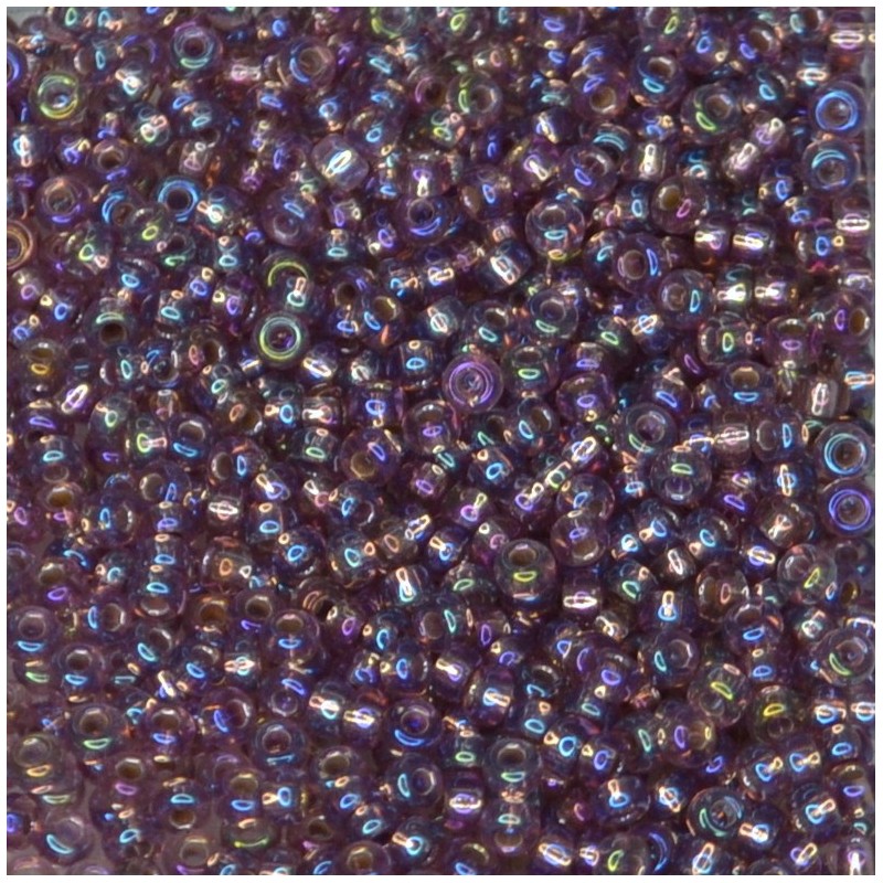 SEED BEAD, MIYUKI, 11/0 SILVERLINED SMOKY AMETHYST AB (RR1012). SOLD PER PACK OF 10GM.
