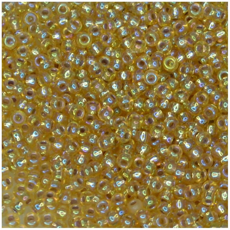 SEED BEAD, MIYUKI, 11/0 SILVERLINED GOLD AB (RR1003). SOLD PER PACK OF 10GM.